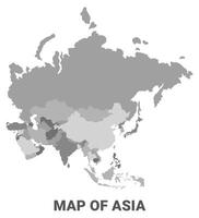 Asia Greyscale political map simple flat illustration vector