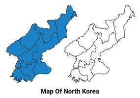 North Korea Blue detailed outline map border regions outline set vector