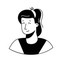 Friendly female avatar with ponytail and simple headband style,.,' , vector
