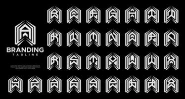 Sharp edge line abstract letter A-Z logo badge set vector