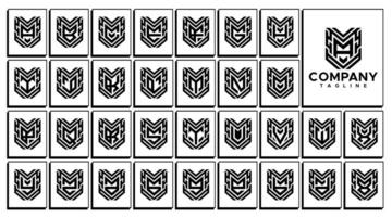 Futuristic line shield security initial letter A-Z logo set vector