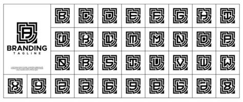 Dynamic line circuit square letter A-Z logo set vector