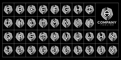 Modern line shield initial letter A to Z logo set vector