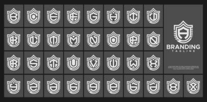 Technology line shield initial A-Z letter logo set vector