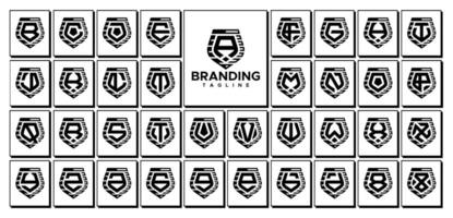Digital line shield initial letter A to Z logo set vector