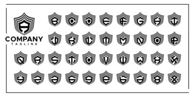 Blend line shield letter A-Z initial logo bundle vector