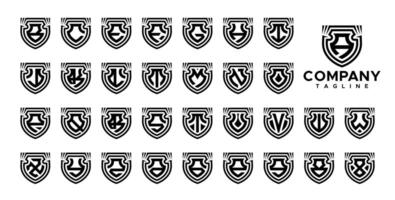 Modern security shield initial letter A-Z logo set vector