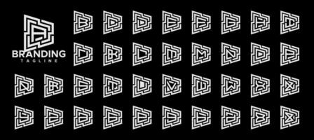 Digital circuit line square letter A-Z logo set vector