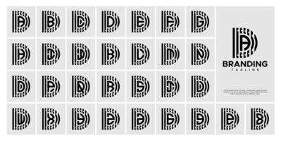 Stripe line letter D with initial A-Z logo set vector