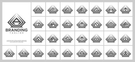 Line sharp diamond letter A-Z initial logo set vector