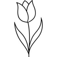 Tulip line art with detailed stem and leaf design vector