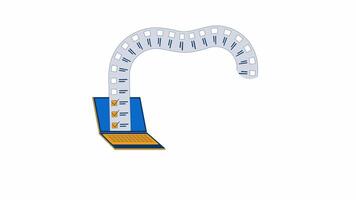 Laptop with continuity list tasks emerging 2D object animation. Workflow automation checklist cartoon 4K , alpha channel. Digital productivity notebook animated flat item on white background video