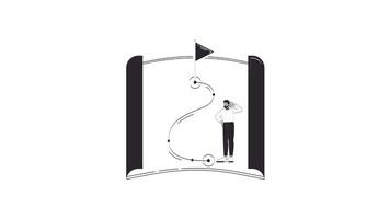 Roadmap to success outline hand drawn 2D object animation. Professional navigation with red flag destination doodle drawing 4K . Goal setting businessman animated element handdrawn isolated video