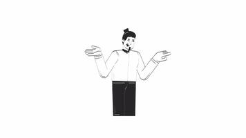 Professional man gesturing with hands and pointing outline hand drawn 2D character animation. Corporate communication doodle drawing 4K . Businessman explaining animated person handdrawn isolated video