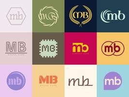 MB logo company template. Letter m and b logotype. Set different classic serif lettering and modern bold text with design elements. Initial font typography. vector