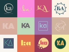 KA logo company template. Letter k and a logotype. Set different classic serif lettering and modern bold text with design elements. Initial font typography. vector