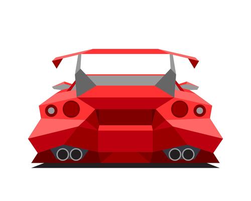 Sports red car isolated on white background. Rear view. Abstract polygonal illustration.