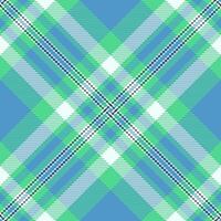 Gentle plaid fabric, poncho texture tartan textile. Subtle seamless background check pattern in green and cyan colors. vector