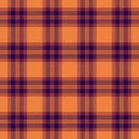Vibrant orange and purple plaid pattern. Perfect for fall designs, textile prints, website backgrounds, or autumn-themed projects. Seamless repeat texture adds visual interest and style. vector