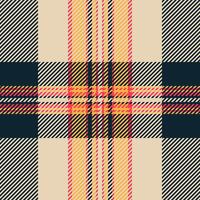 Stylish abstract plaid pattern featuring diagonal stripes in beige, navy, yellow, and coral. Ideal for fashion, textiles, website backgrounds, or any design needing a modern geometric texture. vector