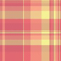 Fuzzy fabric texture tartan, linear plaid textile. Bold background seamless check pattern in red and yellow colors. vector