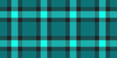 Warp texture check fabric, event background seamless pattern. Scotland plaid textile tartan in cyan and black colors. vector