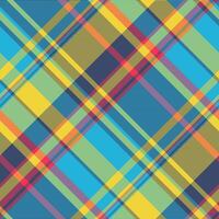 Vintage check seamless, scottish plaid textile background. Postcard tartan pattern fabric texture in cyan and blue colors. vector