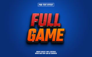 3D text effect design Full Game with red and orange psd
