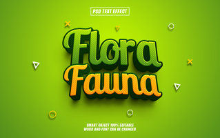 3D text effect Flora Fauna with green and orange color psd