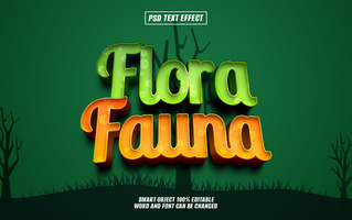 3D text effect Flora Fauna with green and orange gradient, psd