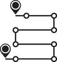 Route icon. Location icon. Route between two locations marked by pins vector