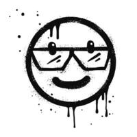 Old man icon. Smiling face emoticon character with sunglasses. Spray painted graffiti smile face in black over white. isolated on white background vector