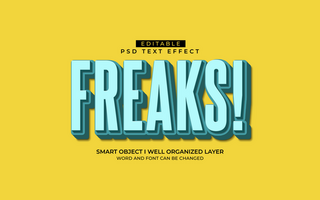 3d editable freaks text effect typography style template psd