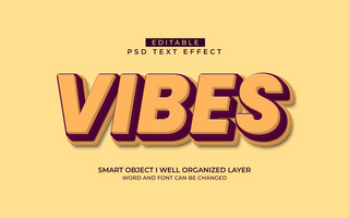 3d editable vibes text effect typography style template psd