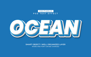 3d editable ocean text effect typography style template psd