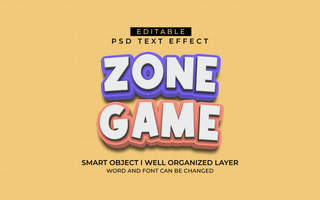 3d editable game zone text effect typography style template psd