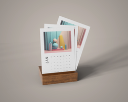 Minimalist Vertical Desk Calendar Mockup with Transparent Background psd