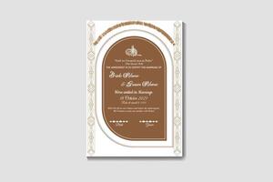 A wedding invitation card with a brown frame vector