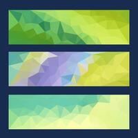 A set of abstract low-poly banner designs with green and blue gradients, perfect for modern websites, ads, or creative projects. Stylish and minimalistic. vector
