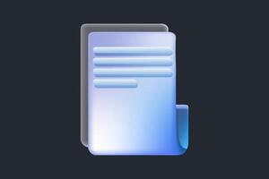 Documents and files icon in style of glassmorphism with gradient, blur and transparency. Glassmorphism paper document, vector
