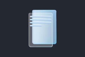 Modern documents and file icon in style of glassmorphism with gradient, blur and transparency. Glassmorphism paper document, vector