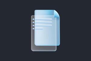 Document and files icon in style of glassmorphism with gradient, blur and transparency. Glassmorphism paper document, vector