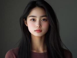 Captivating headshot of a young woman with mesmerizing eyes photo