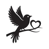 Silhouette of a bird with a heart, symbolizing love and freedom. vector