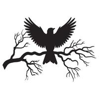 Silhouette of a bird perched on a bare tree branch vector