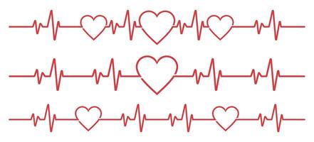 Collection of Illustrations of Red Heartbeat and Heartbeat Line Concept on White Background vector