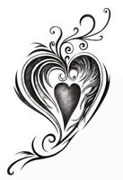 Fancy art feather mix heart tattoo design by hand drawing and make graphic . vector