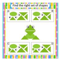 Logic puzzle for children. Find the correct set of cartoon frog. Answer is B. vector