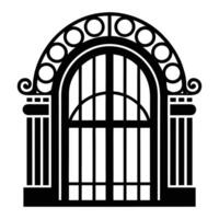 a black and white illustration of a window with a gate vector