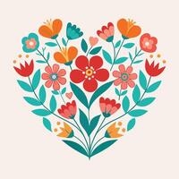 floral heart shape with colorful flowers on a beige background vector